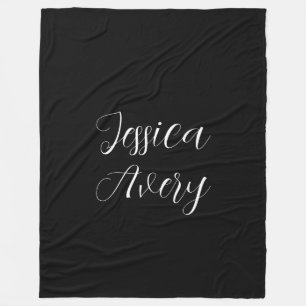 Any Name   Elegant Editable White Script on Black Fleece Blanket