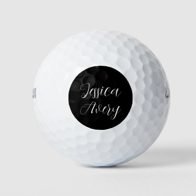 Any Name | Elegant Editable White Script on Black Golf Balls (Front)