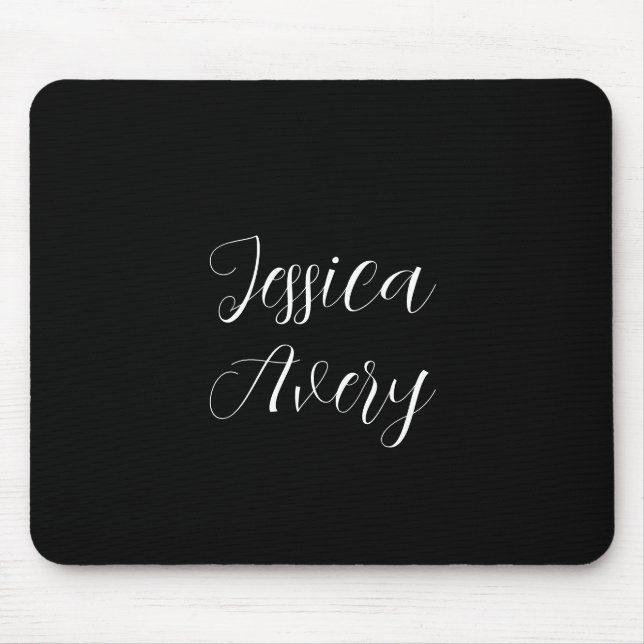 Any Name | Elegant Editable White Script on Black Mouse Pad (Front)