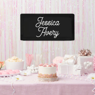 Any Name    Elegant Vintage White Script on Black Banner