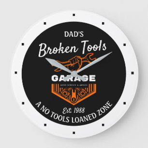 Any Name Funny Broken Tools Garage Date Black Large Clock