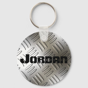 Any Name On Metal Diamond Plate Keychain