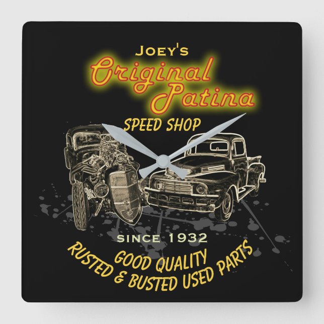 Any Name Original Patina Speed Shop Garage - Square Wall Clock (Front)