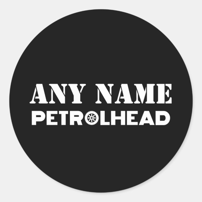 Any Name Personalised Petrolhead Classic Round Sticker (Front)