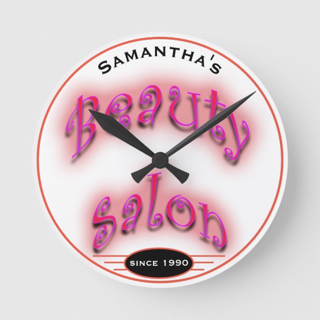 Any Name Pink Glow on White Beauty Salon - Round Clock (Front)