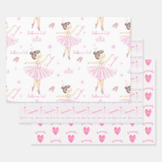 Any Name Pretty Pink & White Ballerina Wrapping Paper Sheet
