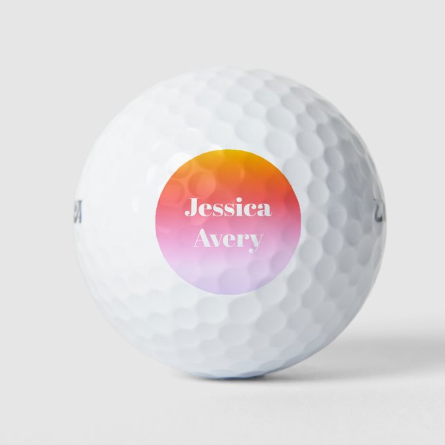 Any Name | Retro-Modern Styled Text Colourful Ombr Golf Balls (Front)