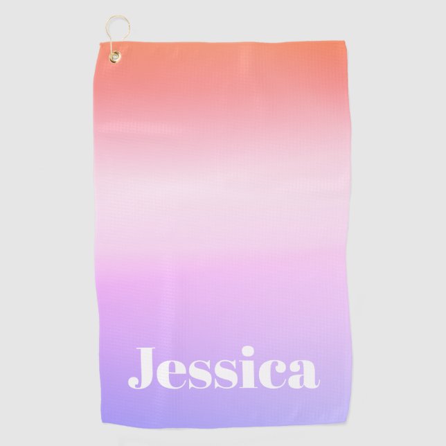 Any Name | Retro-Modern Styled Text Colourful Ombr Golf Towel (Front)