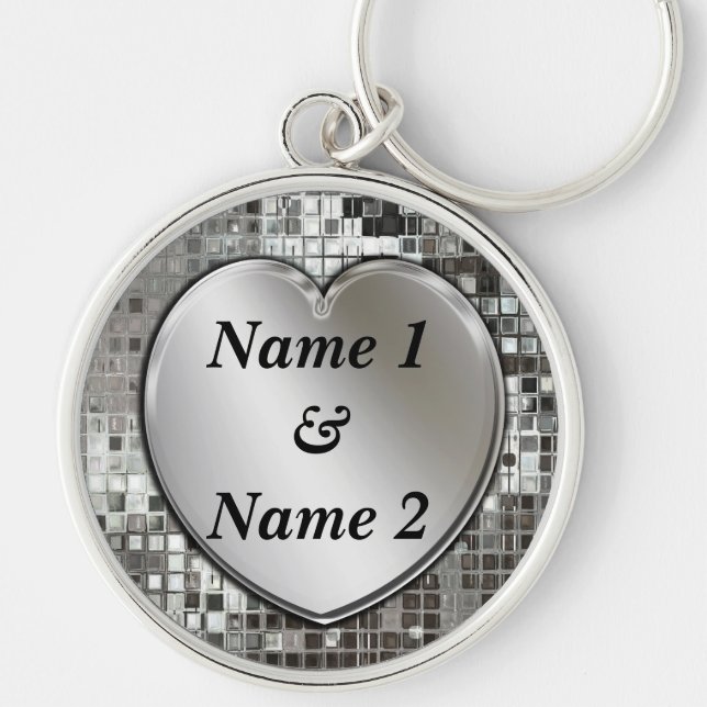 Any Names On Silver Heart Large Premium Keychain (Front)