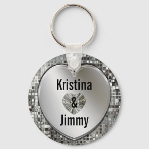 Any Names On Sparkling Silver Heart Keychain