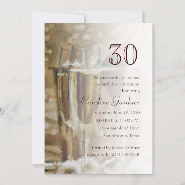 Any Number Birthday Invitation Champagne Glasses (Front)