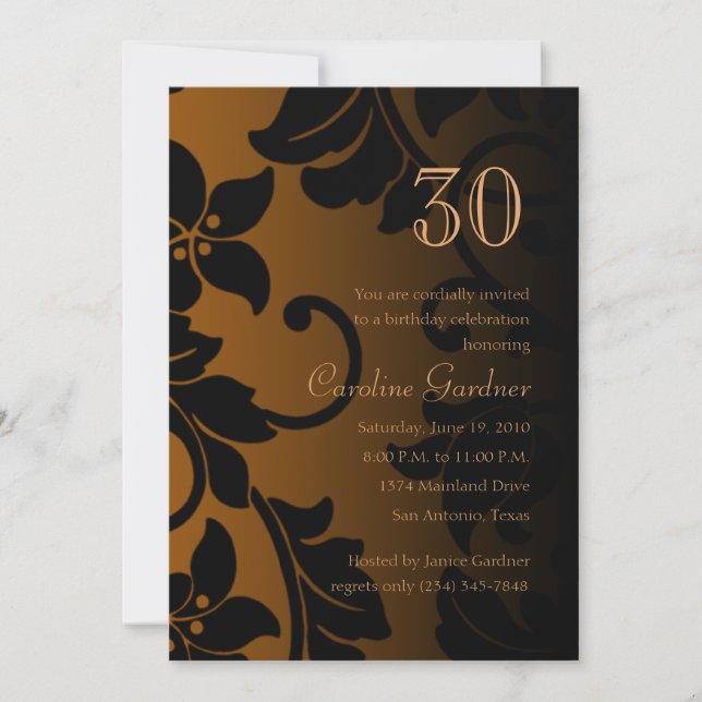 Any Number Birthday Invitation Damask (Front)