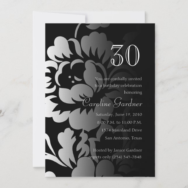 Any Number Birthday Invitation Rose Damask (Front)
