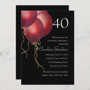 Any Number Birthday  Red Balloons Invitation