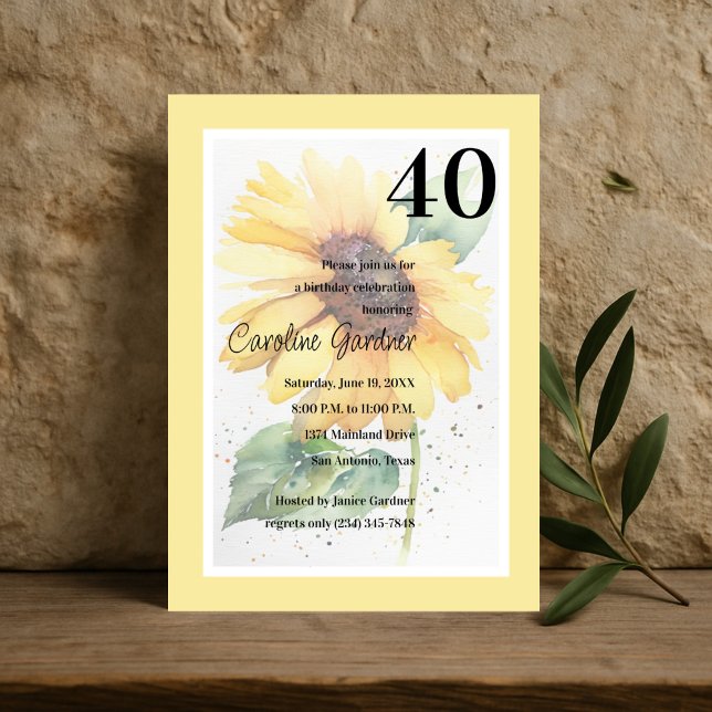 Any Number Birthday Yellow Sunflower Invitation (Creator Uploaded)