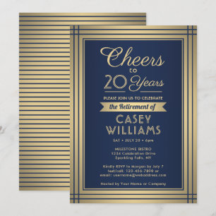 ANY Number Retirement Party Cheers Navy Blue Gold Invitation