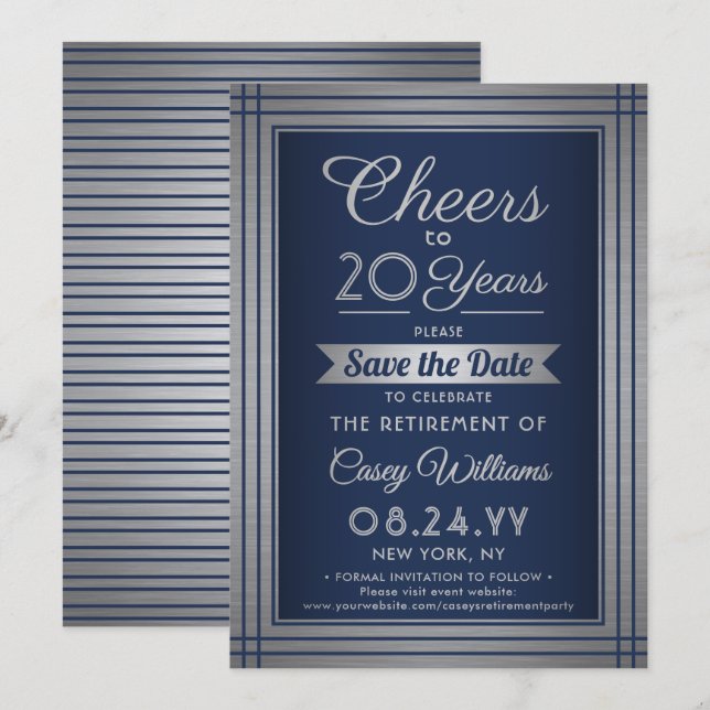 ANY Number Retirement Party Cheers Navy Blue Save The Date (Front/Back)