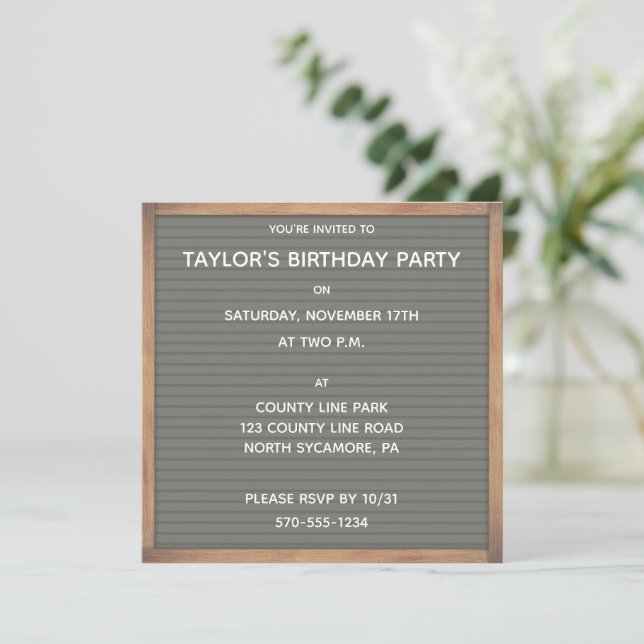 Any Occasion Grey Letter Board Sign Custom Invitation (Standing Front)