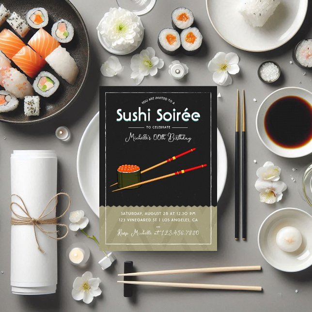 Any Occasion Modern Sushi Soirée Dinner Party Invitation (Any occasion Sushi Dinner Party custom Invitation)