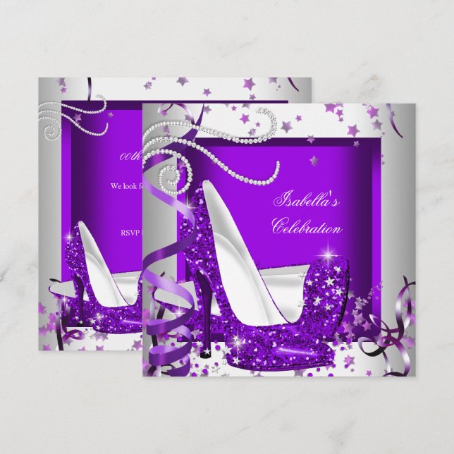 Any Occasion Party Glitter Hot Purple High Heels Invitation (Front/Back)