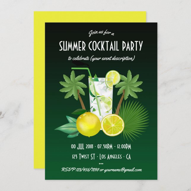 Any occasion Summer Cocktails Party Invitation (Front/Back)