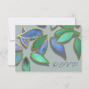 Any Occassion Blue Green Watercolor Petals Gold Invitation