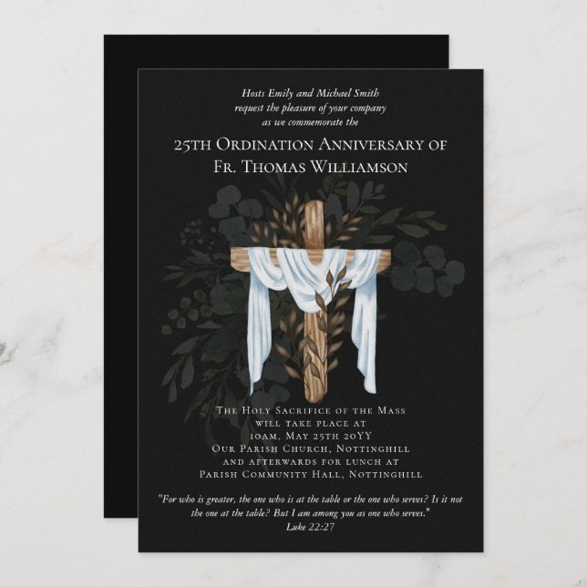 ANY Ordination Anniversary Invitation Black (Front/Back)