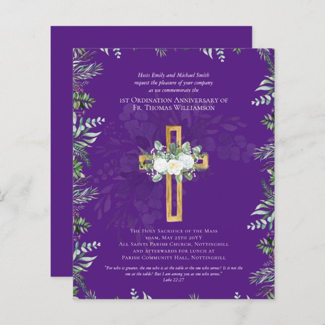 ANY Ordination Anniversary Invitation Purple (Front/Back)