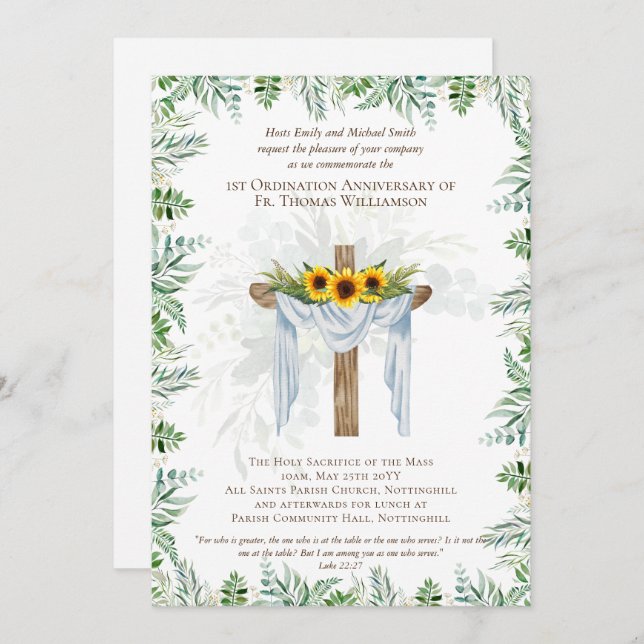 ANY Ordination Anniversary Invitation Rustic Wood (Front/Back)