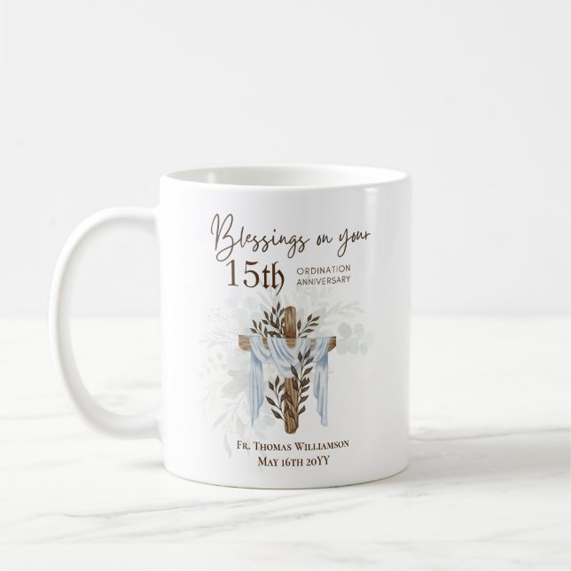ANY ORDINATION ANNIVERSARY Priest Pastor Minister  Coffee Mug (Left)