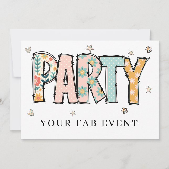 * Any PARTY DIY Invite Doodle  Event Colourful (Front)