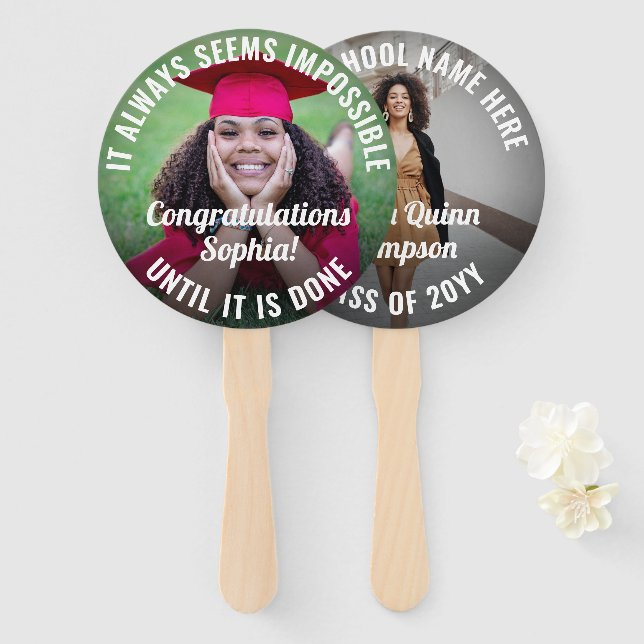 Any Quote 2 Photo Overlay Inspirational Graduation Hand Fan (Front and Back)