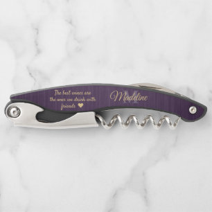 Any Quote Script Monogram Brushed Purple and Gold Corkscrew