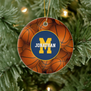 any school club fav team colours custom basketball ceramic ornament