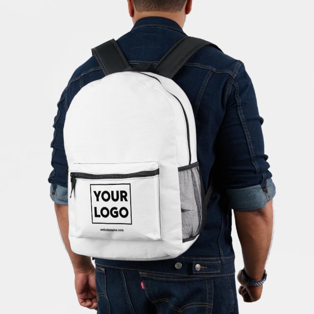 Any Shape Business Logo Custom Text on White Printed Backpack (Insitu (Model))