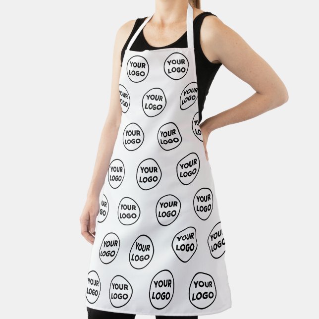 Any Shape Business Logo Pattern on White Branded Apron (Insitu)