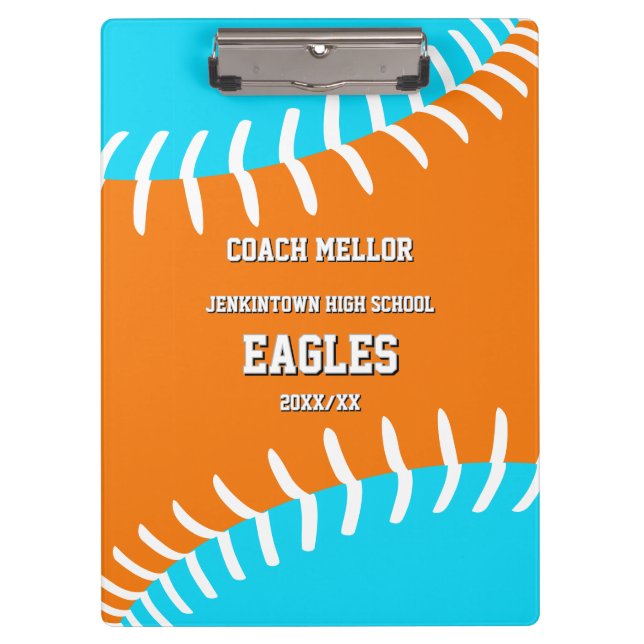 ANY team colors baseball softball w coach name Clipboard (Front)