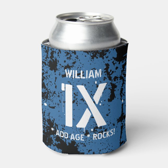 Any Teen or Tween Birthday Rocks BLUE Grunge F1XZ Can Cooler (Can Front)