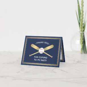 Any Text 1 Photo Baseball Theme Party Navy & Gold Thank You Card