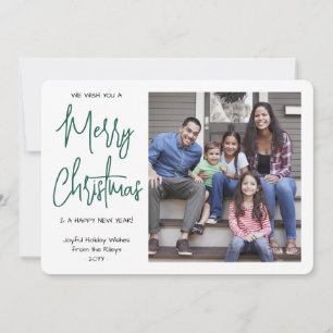 Any Text 1 Photo We Wish You Merry Christmas Green Holiday Card