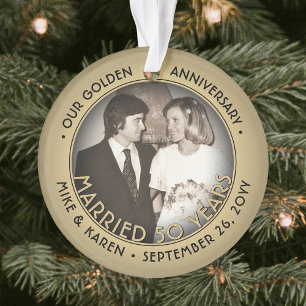 Any Text 2 Photo Golden 50th Wedding Anniversary Ornament