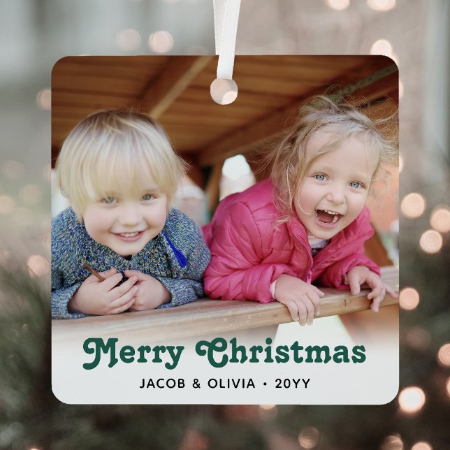 Any Text 2 Photo Green Retro Typography Simple Metal Tree Decoration (Creator Uploaded)