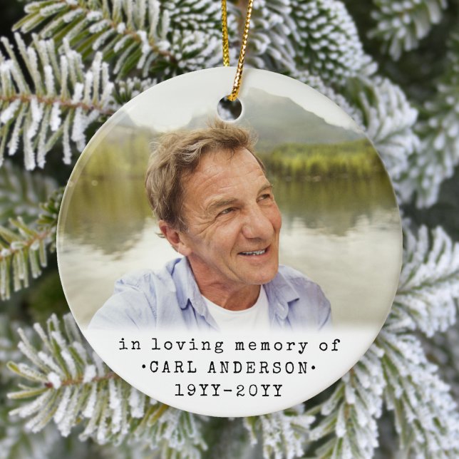 Any Text 2 Photo Memorial Simple Black and White Ceramic Ornament (Creator Uploaded)