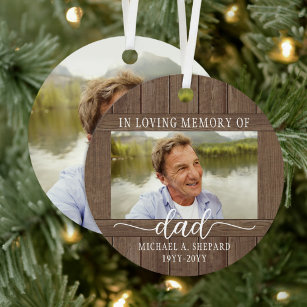Any Text 2 Photo Memorial Simple Rustic Faux Wood Metal Tree Decoration