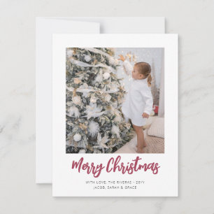 Any Text 2 Photo Simple Minimal Red Brush Script Holiday Card