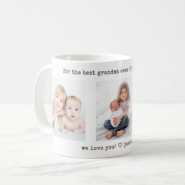 Any Text 3 Photo Collage Modern Minimal Keepsake Coffee Mug (Front Left)