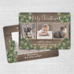 Any Text 4 Photo Rustic Wood Pine & String Lights Holiday Card<br><div class="desc">Send joyful greetings and share four of your favourite pictures with a stylish photo collage holiday card. All text on this template is simple to customise to include any wording, such as Merry Christmas, Happy Holidays, Seasons Greetings, New Year Cheers etc. (IMAGE PLACEMENT TIP: An easy way to centre a...</div>