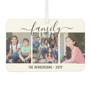 Any Text 4 Photo Script Family Black and White Car Air Freshener
