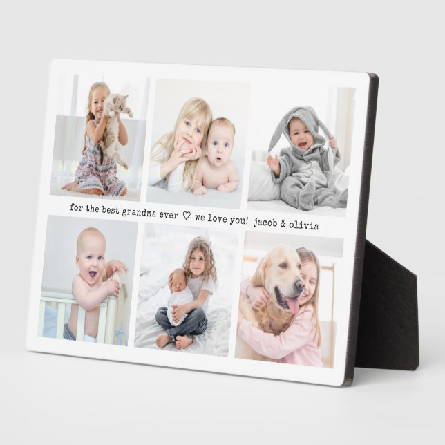 Any Text 6 Photo Collage Modern Minimal Keepsake Plaque (Side)