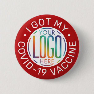 Any Text Business Logo Covid Vaccine Red Border 6 Cm Round Badge